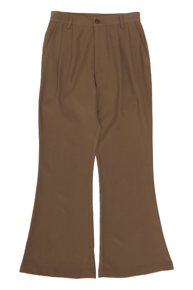 ARCADE X HIRO Y. FLARED TROUSERS IN TAUPE