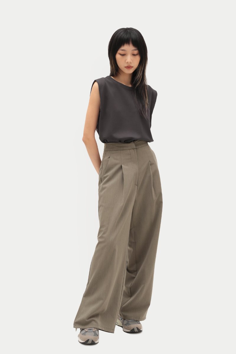NICOLA PALAZZO SLIT PANTS IN OLIVE GREY