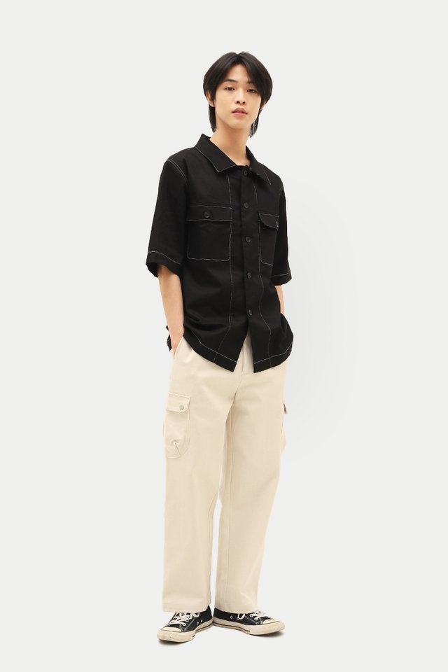 SID TAPERED-FIT CARGO TROUSERS IN ECRU
