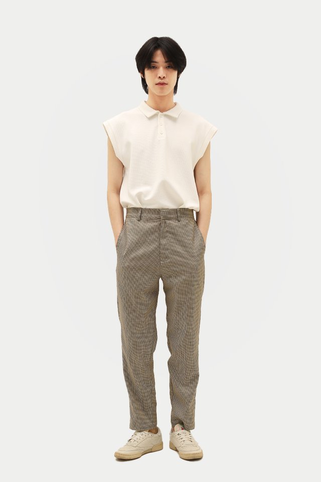GRAYSON SLIM-FIT HOUNDSTOOTH TROUSERS IN EARTH