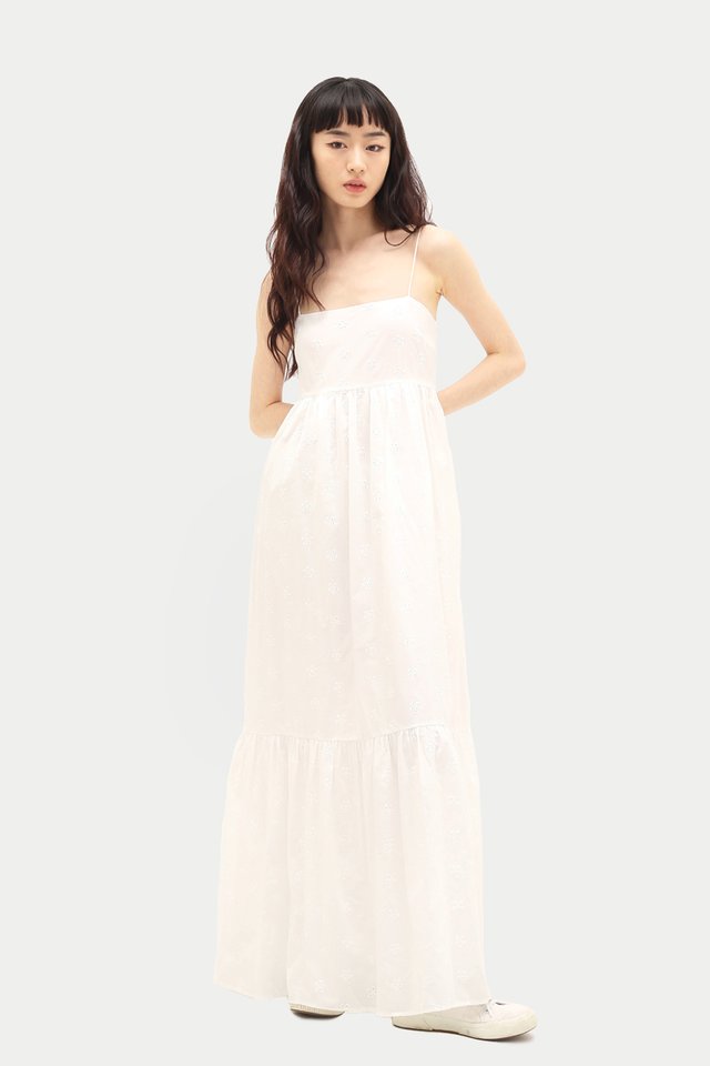 LAVELLE BRODERIE MAXI SWING DRESS IN WHITE