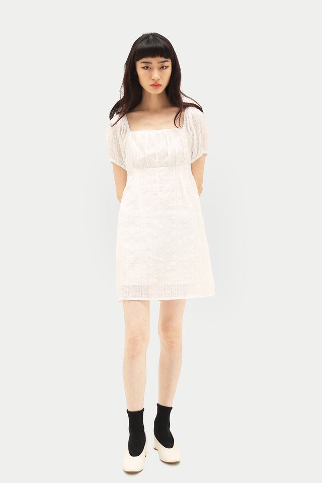 LUCIA TEXTURED ROMPER DRESS IN WHITE