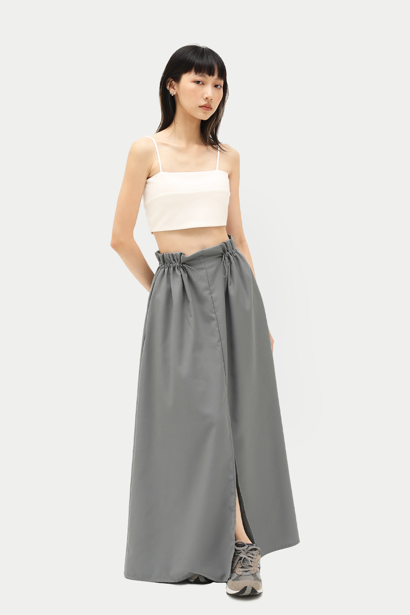Grey drawstring long skirt clearance