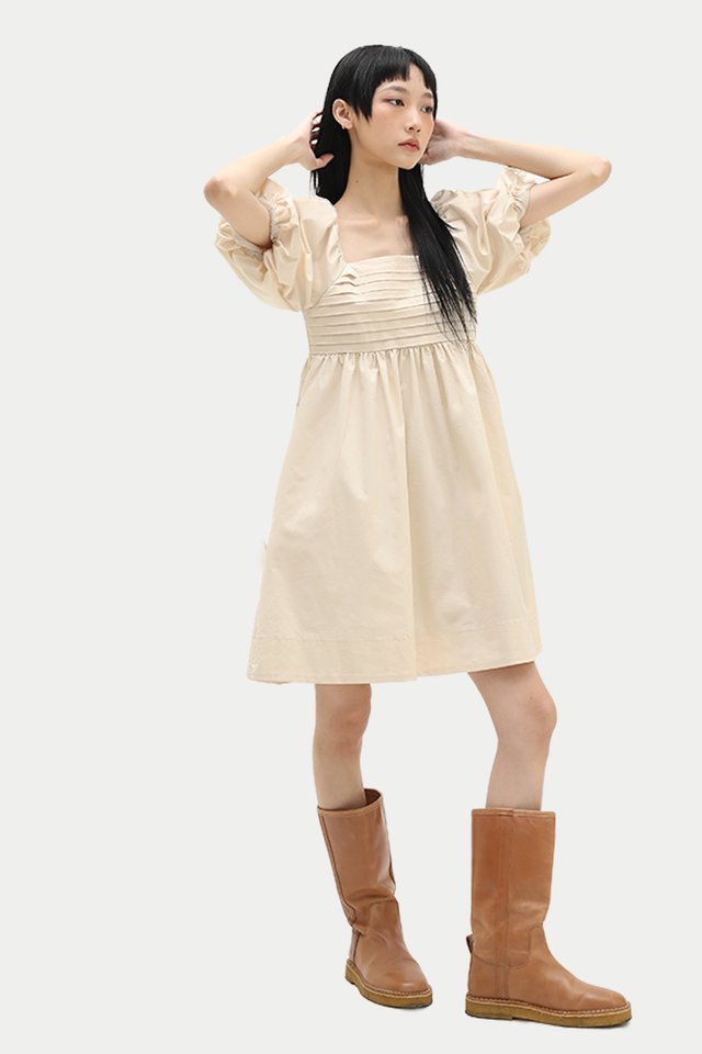 HOLLY PLEATED ROMPER DRESS IN CREAM