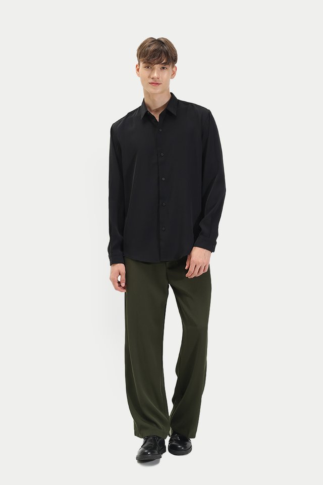 DRIES WIDE-LEG TROUSERS IN HUNTER