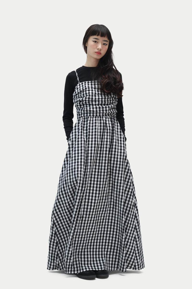 HANSEL GINGHAM MAXI DRESS IN BLACK