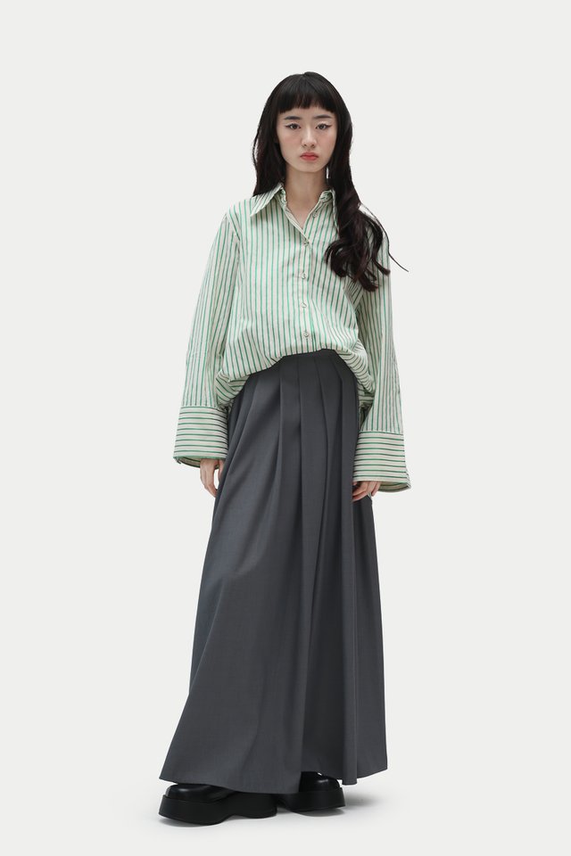 MADDIE PLEATED MAXI SKIRT IN SUIT GREY