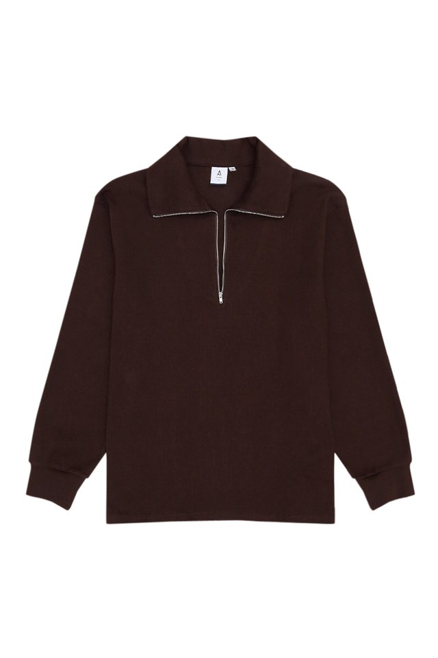 RIDLEY RIBBED POLO JUMPER IN CHOCOLATE