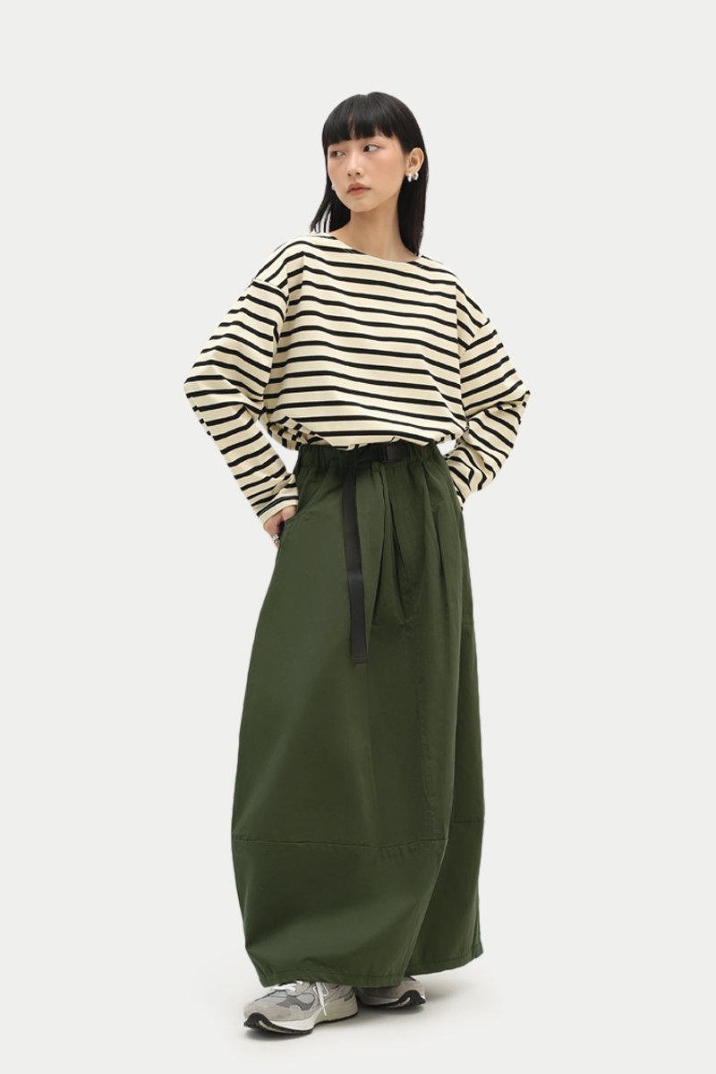 HIROKO TWILL BELTED SKIRT IN FIELD