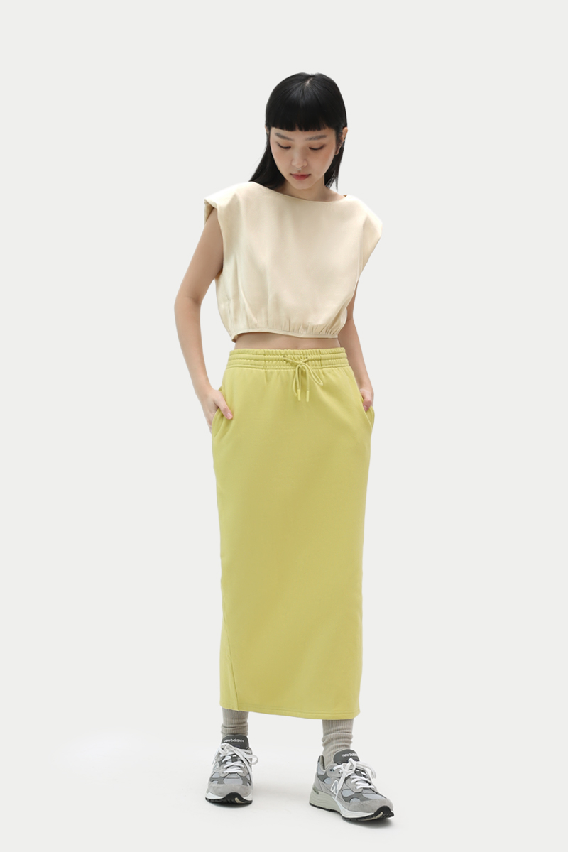 EVA DRAWSTRING MIDI SKIRT IN LIME