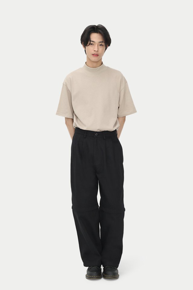 GAGE WIDE-FIT CONVERTIBLE TWILL TROUSERS IN BLACK