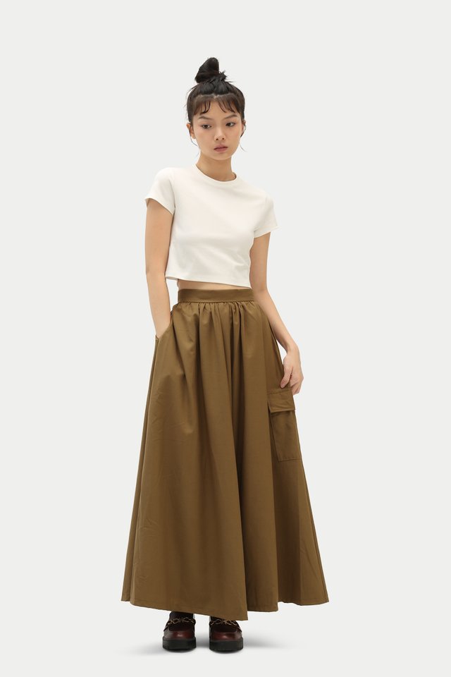 RUELLE CARGO MAXI SKIRT IN TAUPE