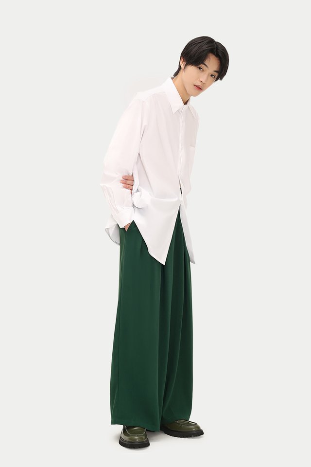 ENZO WIDE-LEG PALAZZO TROUSERS IN FOREST
