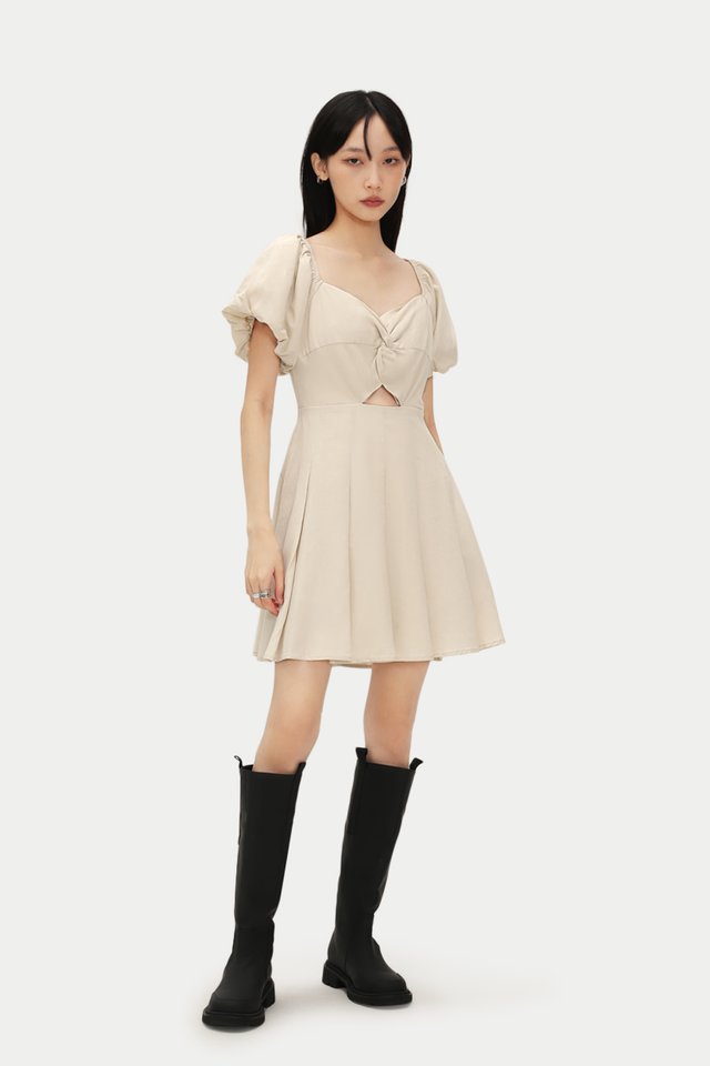 RHONDA KNOTTED ROMPER DRESS IN FRENCH VANILLA