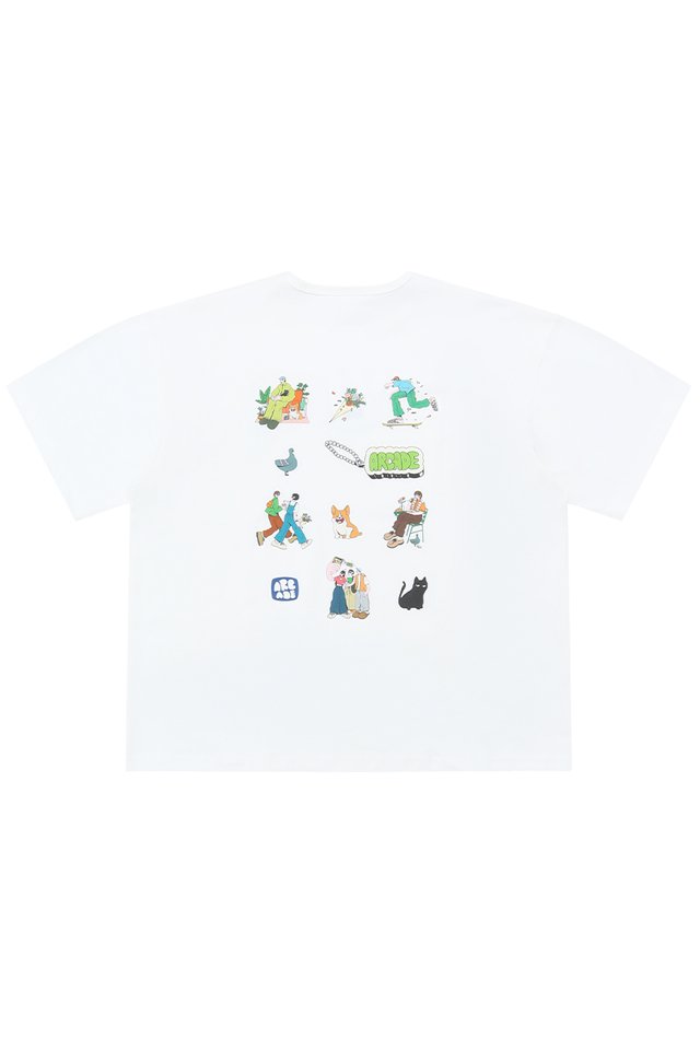 "STICKER BOOK" BOXY-FIT TEE IN WHITE
