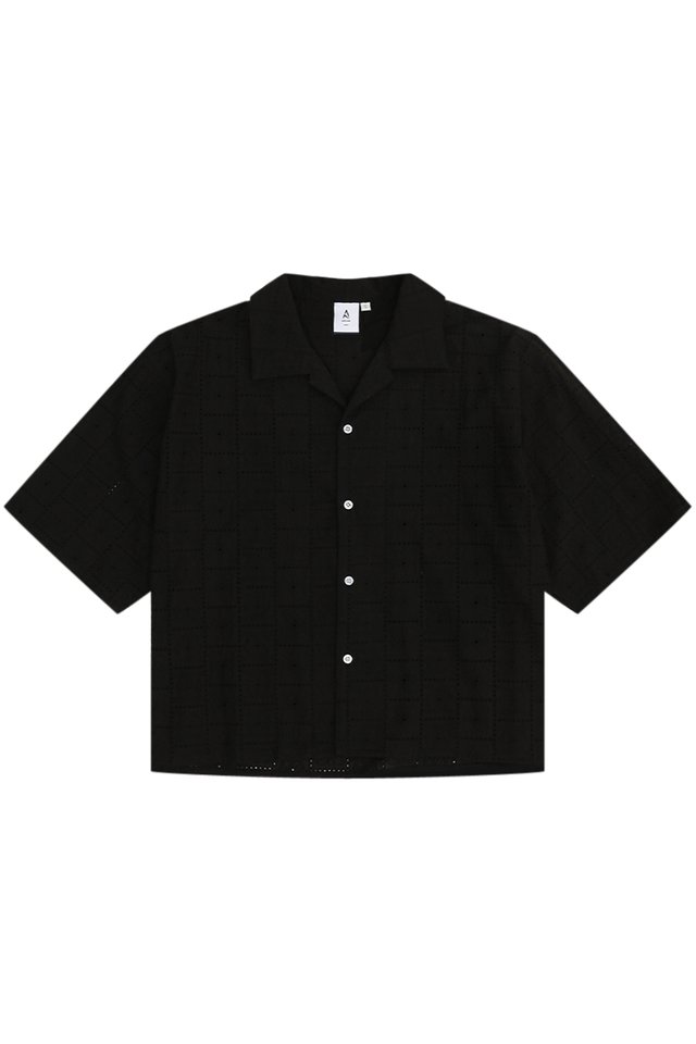 ARCHIE CAMP COLLAR BRODERIE SHIRT IN BLACK