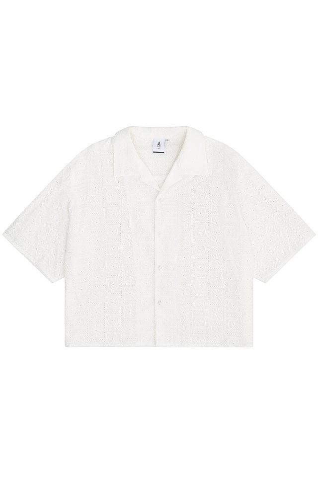 ARCHIE CAMP COLLAR BRODERIE SHIRT IN WHITE