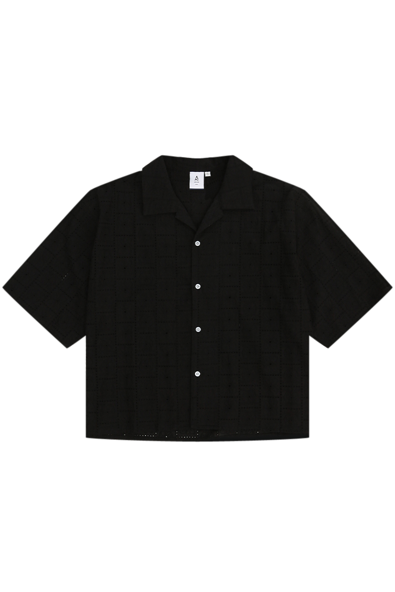 ARCHIE CAMP COLLAR BRODERIE SHIRT IN BLACK