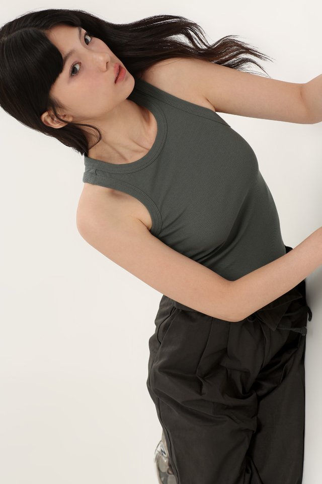 DEA RIBBED TANK TOP IN PEWTER