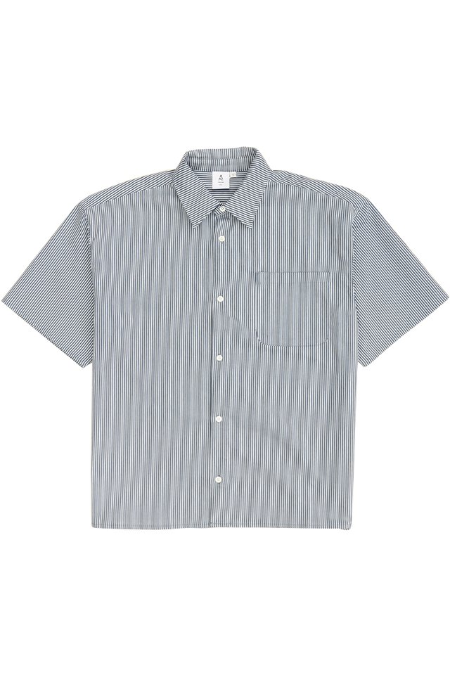 DUNCAN BOXY-FIT HICKORY STRIPE SHIRT IN MID BLUE