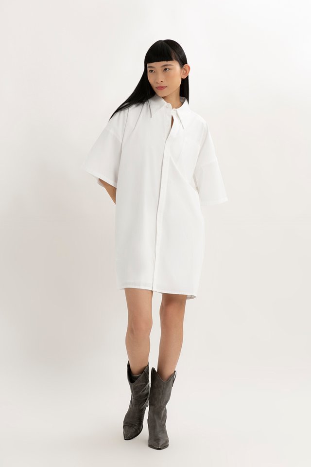 ELINE BOXY SHIRT DRESS IN WHITE