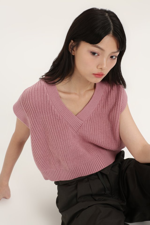 LEONA BOXY KNIT TOP IN PINK