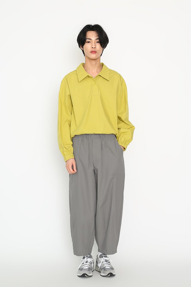 RYO CROPPED LONG SLEEVE POLO IN CHARTREUSE