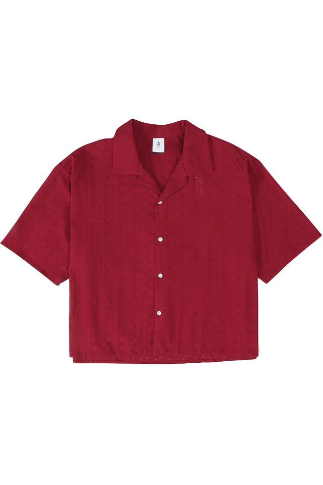 ARCHIE "CUPID" BRODERIE CAMP COLLAR SHIRT IN BURGUNDY