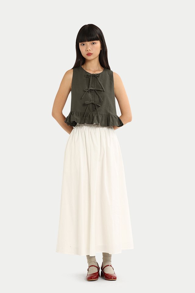 CARRIE LINEN RIBBON TIE TOP IN CHARCOAL
