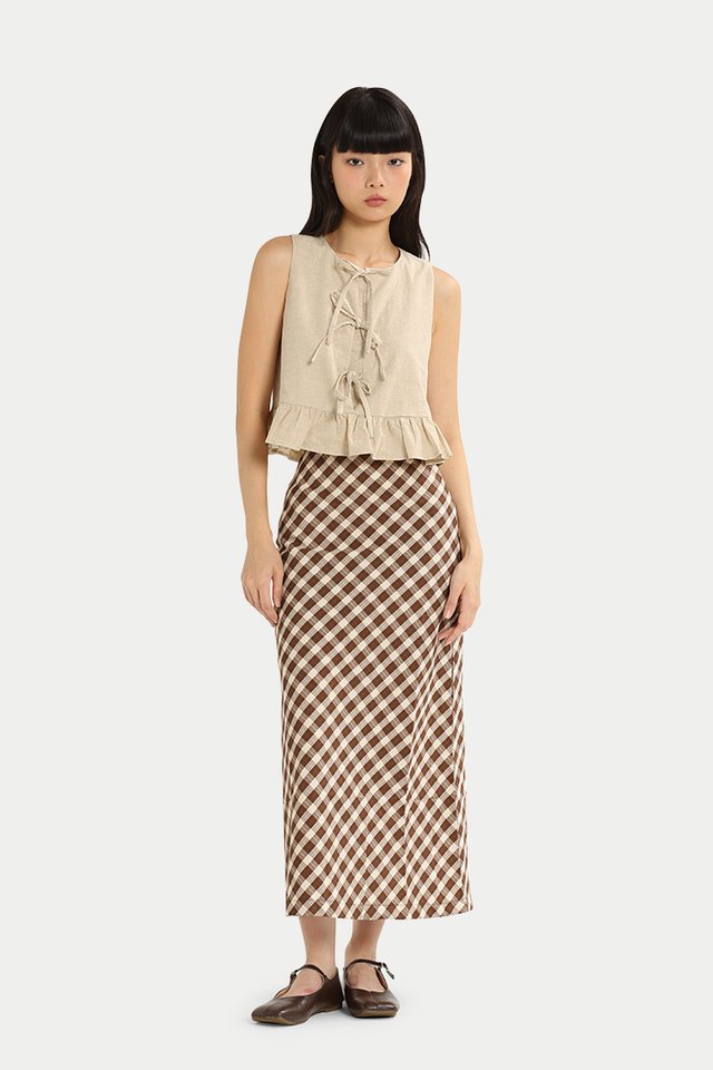 TILLY PLAID MIDI SKIRT IN BROWN