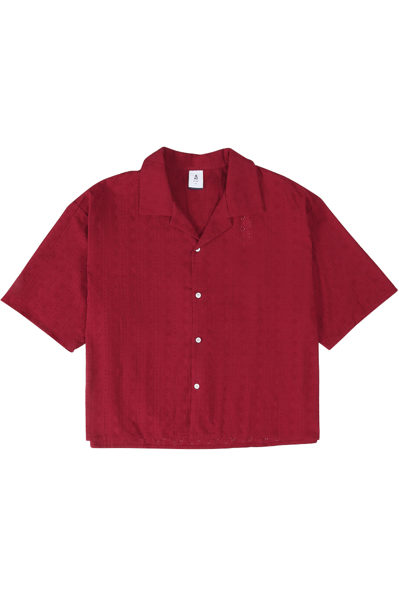 ARCHIE &quot;CUPID&quot; BRODERIE CAMP COLLAR SHIRT IN BURGUNDY