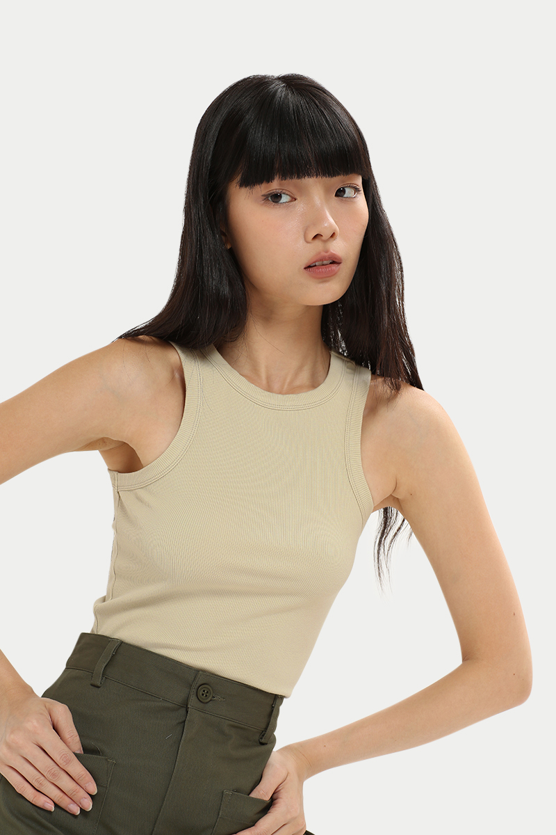 DEA RIBBED TANK TOP IN ECRU