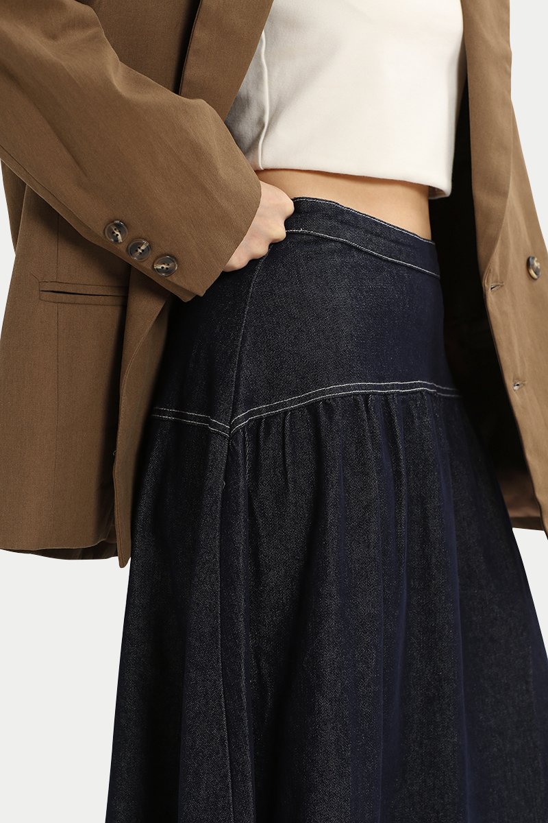 ★RAIVE★ Denim Midi Skirt in Black VJ3SS10210 Remi Denim Skirt - Black – WYSE London