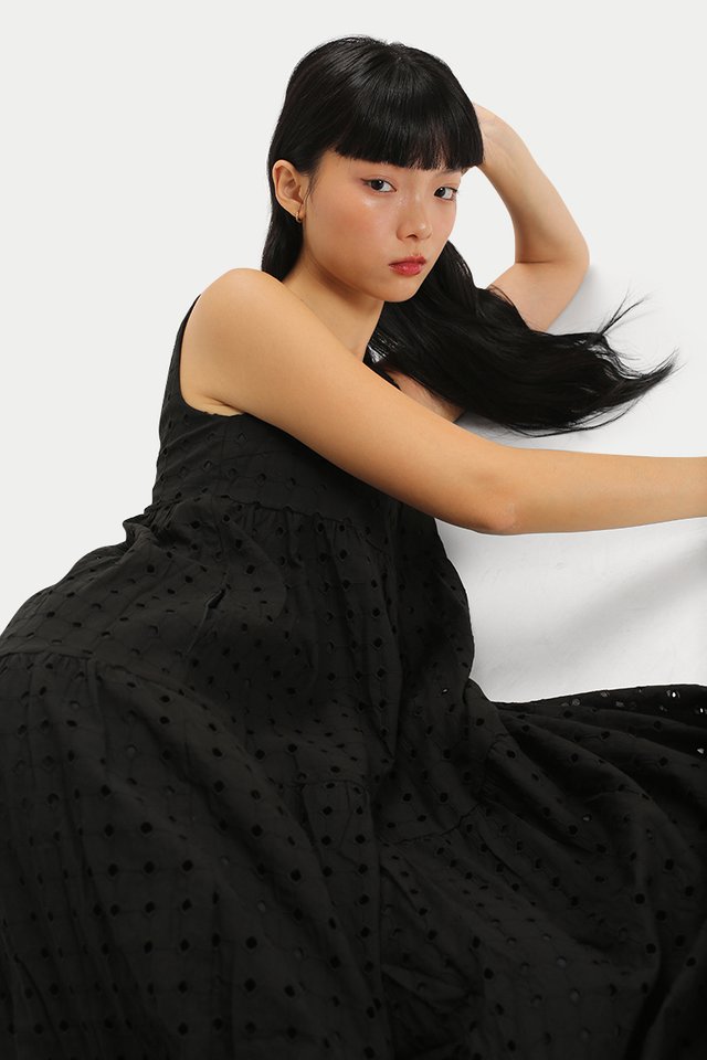 ASPEN BRODERIE ANGLAISE DRESS IN BLACK