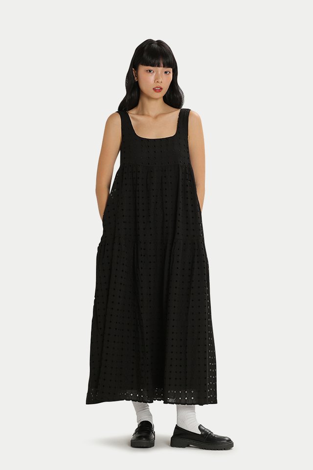 ASPEN BRODERIE ANGLAISE DRESS IN BLACK