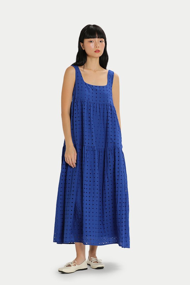 ASPEN BRODERIE ANGLAISE DRESS IN COBALT