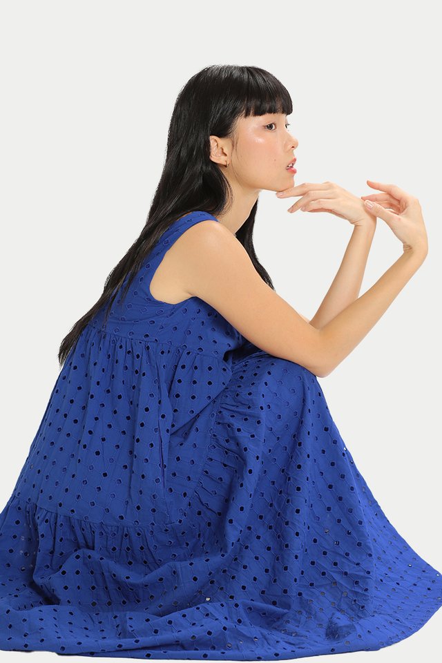 ASPEN BRODERIE ANGLAISE DRESS IN COBALT