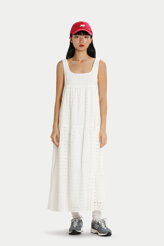 ASPEN BRODERIE ANGLAISE DRESS IN WHITE