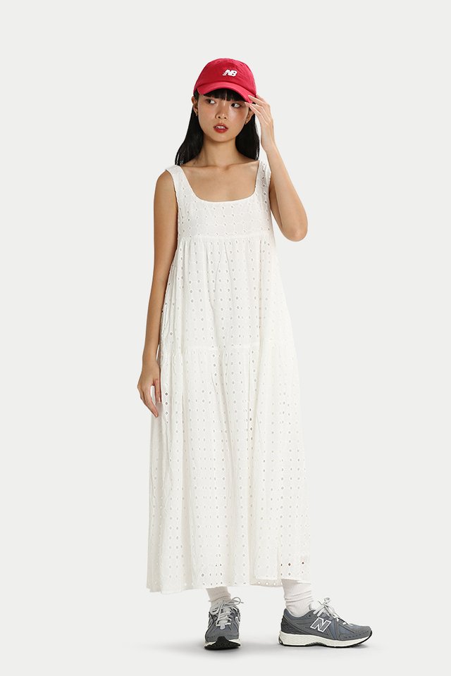 ASPEN BRODERIE ANGLAISE DRESS IN WHITE