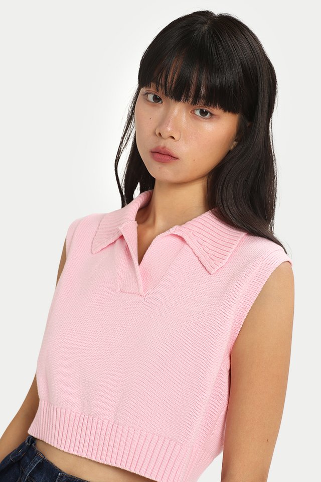 KENDALL COLLAR KNIT TOP IN PINK