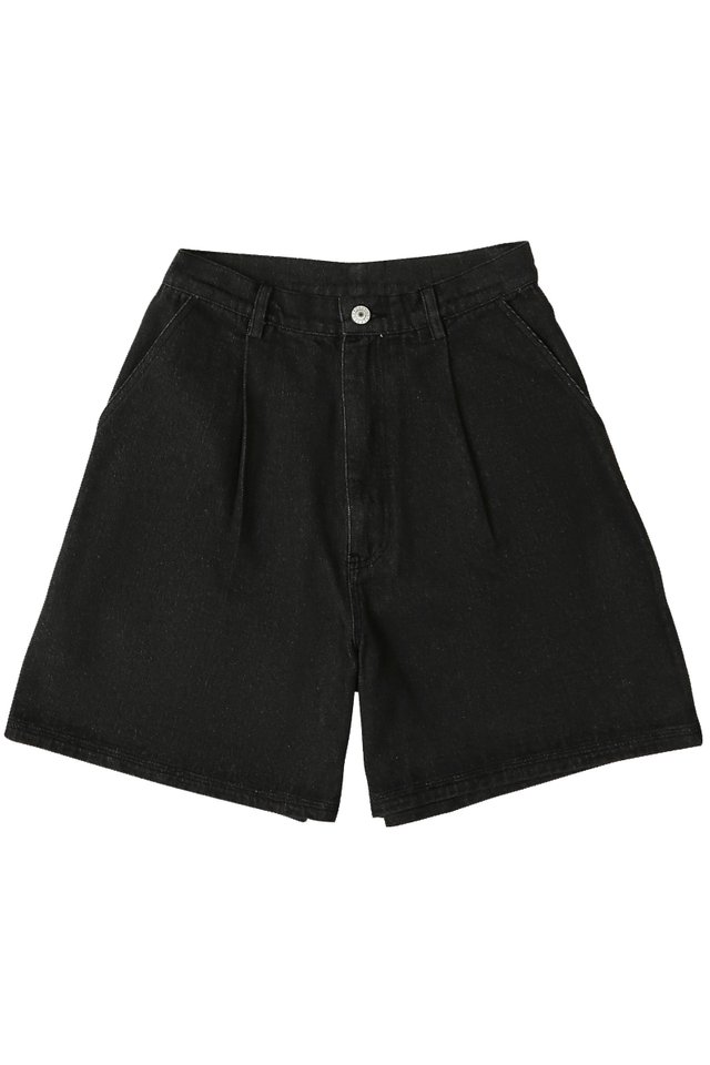 KITT PLEATED DENIM SHORTS IN BLACK WASH