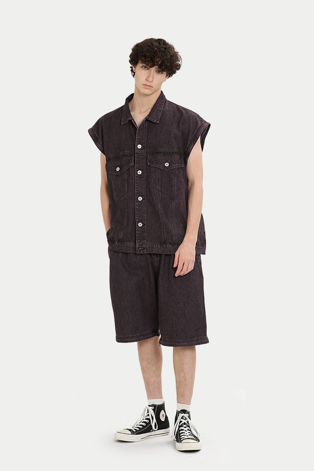 GAGE WIDE-FIT CONVERTIBLE DENIM JEANS IN PURPLE WASH