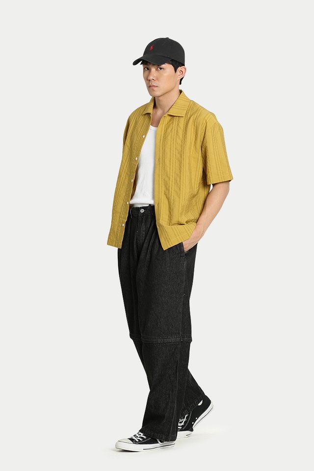 DEWEY TEXTURED STRIPE SHIRT IN MUSTARD