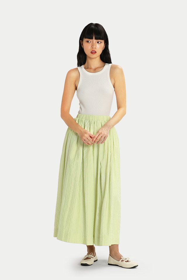 NADINE TEXTURED STRIPE FLARE SKIRT IN APPLE