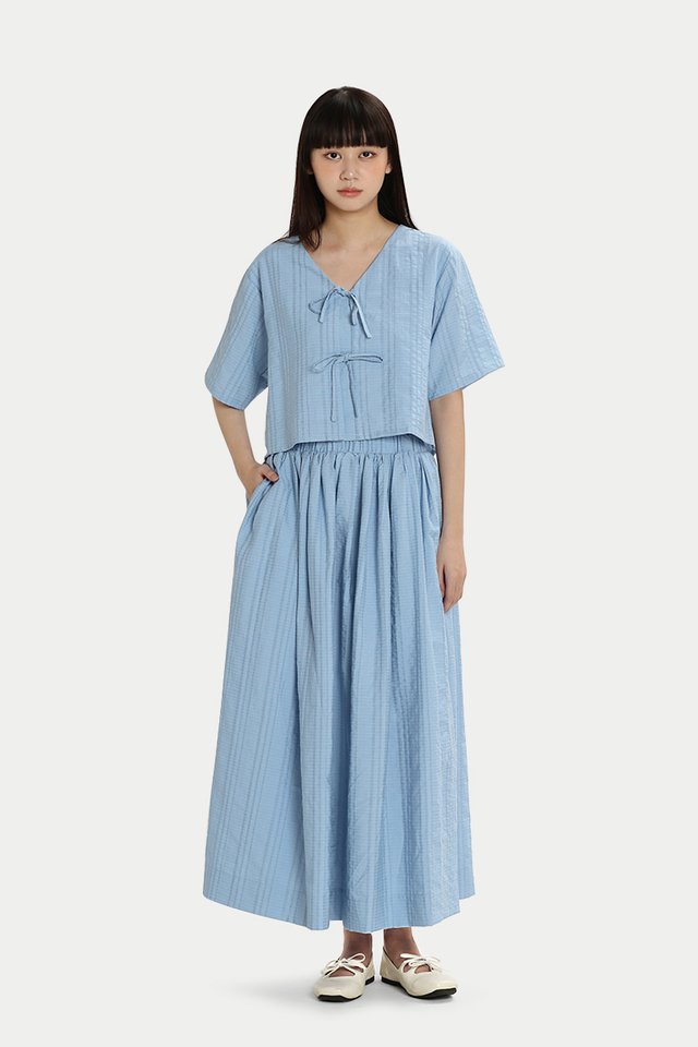 NADINE TEXTURED STRIPE FLARE SKIRT IN OASIS