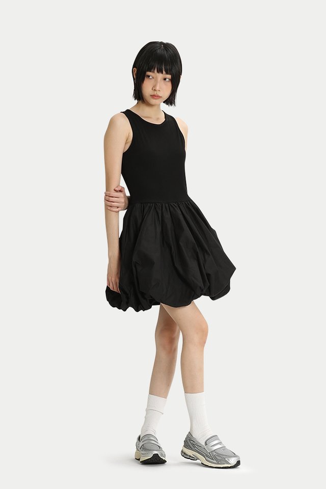 ODILE CLOUD ROMPER DRESS IN BLACK