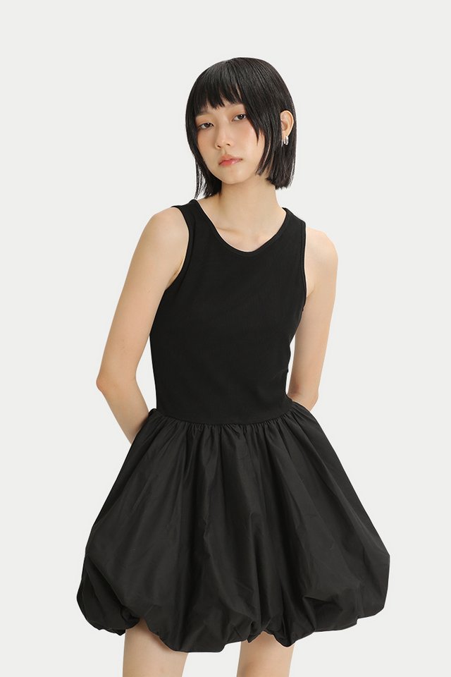 ODILE CLOUD ROMPER DRESS IN BLACK