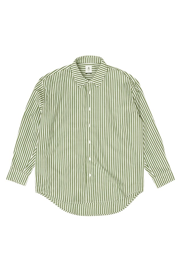 REMY OVERSIZED STRIPED SHIRT IN MATCHA