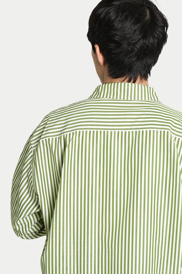 REMY OVERSIZED STRIPED SHIRT IN MATCHA