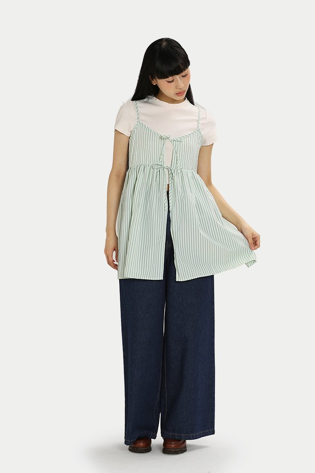 RUTH OVERLAY TIE TOP IN MINT STRIPE